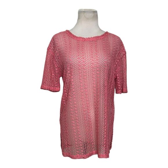 Zara melon pink open crochet short sleeves top size Medium - Picture 1 of 9